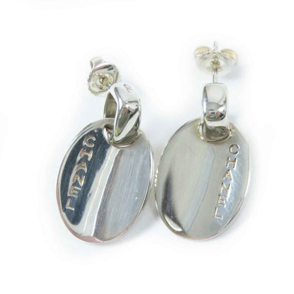 CHANEL Oval Logo Earrings For Both Ears Accessories Sv925 Silver With Box