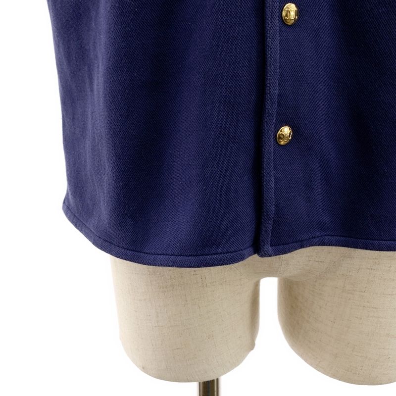 Celine - Triomphe Logo Slit Open Collar Shirt - M - Navy - Women's