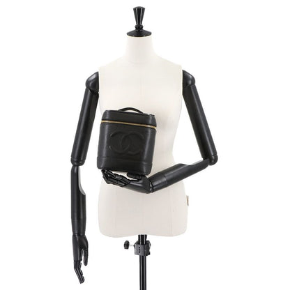 Chanel Vanity Hand Bag Caviar Skin Leather Black A01998 Coco Mark Gold Hardware