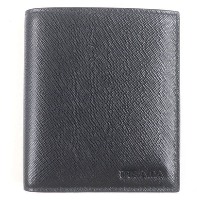 Prada 2mo004 Logo Plate Saffiano Martic Leather Bifold Card Case Billfold Nero