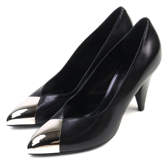 Celine 790810 Metal Toe Leather Pumps Black Silver 35 Storage With Bag Made In