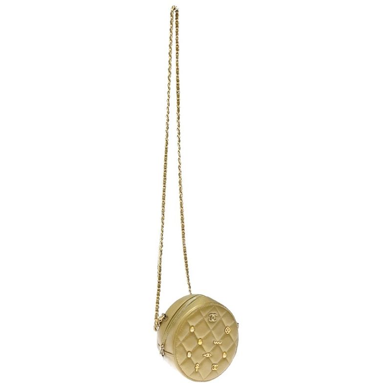 Chanel Matelasse Lambskin Coco Mark Round Chain Shoulder Bag Gold 371307