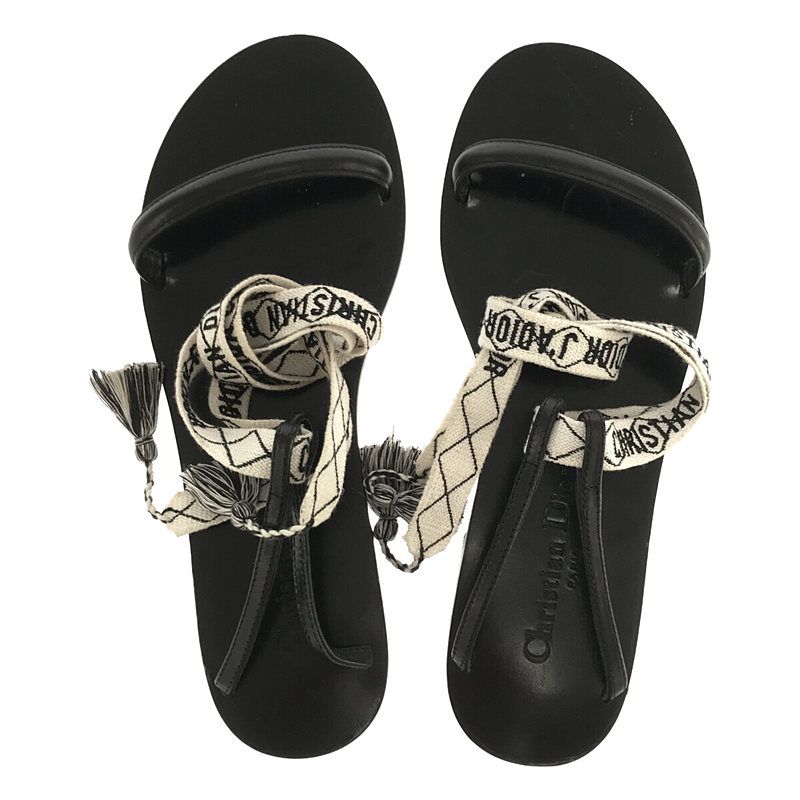 Christian DIOR | J'adior Ankle Ribbon Flat Sandals | 38 | Black | Women's