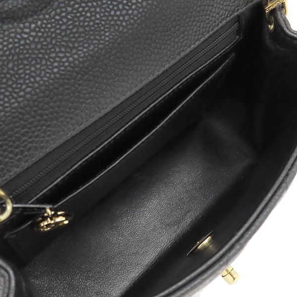 Chanel Shoulder Bag Mini Matelasse Caviar Skin Black Gold Hardware Chain