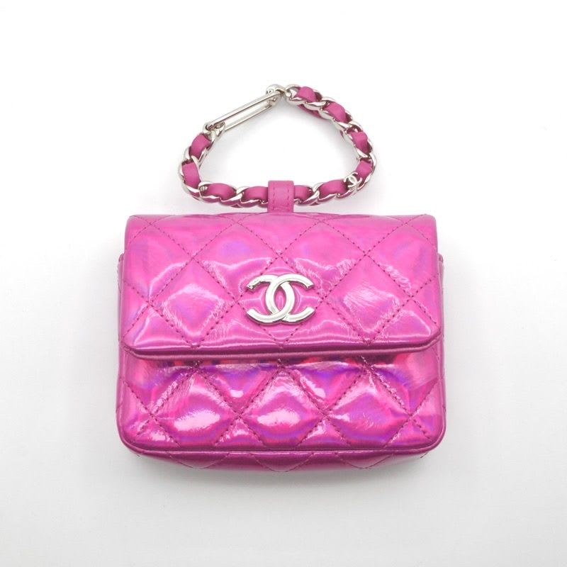 Chanel Chanel Charm Metallic Pink Silver Quilted Pouch With Hook Ears Gift
