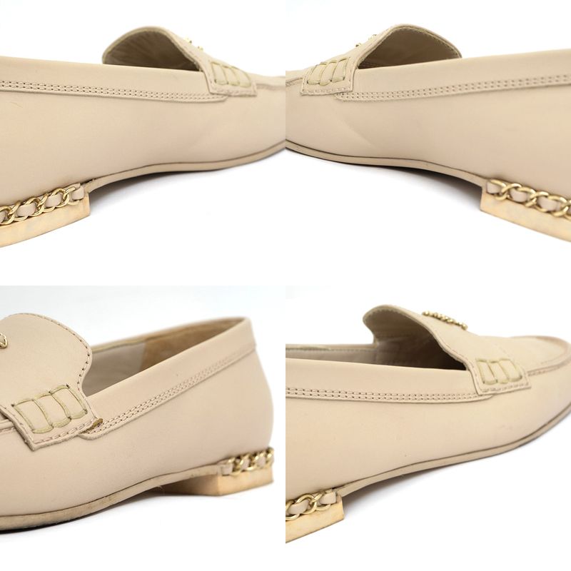 Chanel Loafers G35067 X53055 Oh875 Coco Mark Beige Gold Hardware Chain