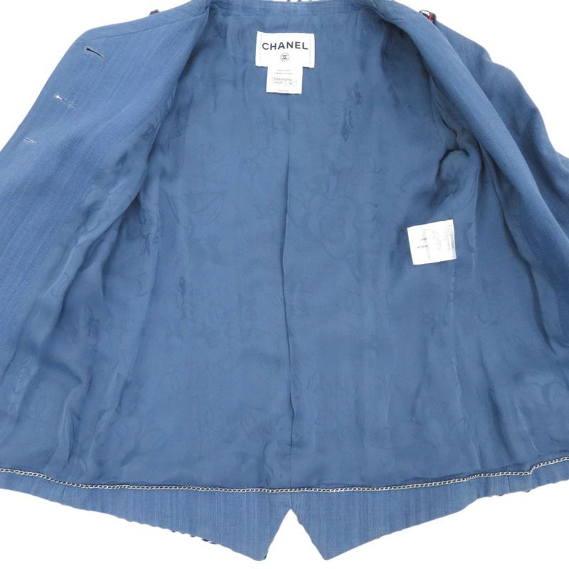 Chanel Collarless Jacket Coco Mark Denim Jacket Cotton Tricolor 1371 Chanel