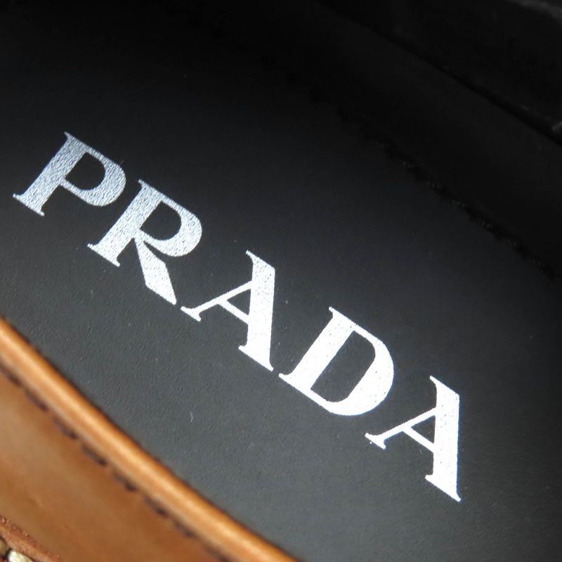 Prada 1d801n Triangle Logo Triangle Plate Oxford Leather Loafers Brown 37.5