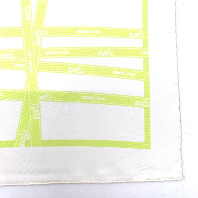 Hermes Scarf Carre 45 Borduc Green White 100% Silk