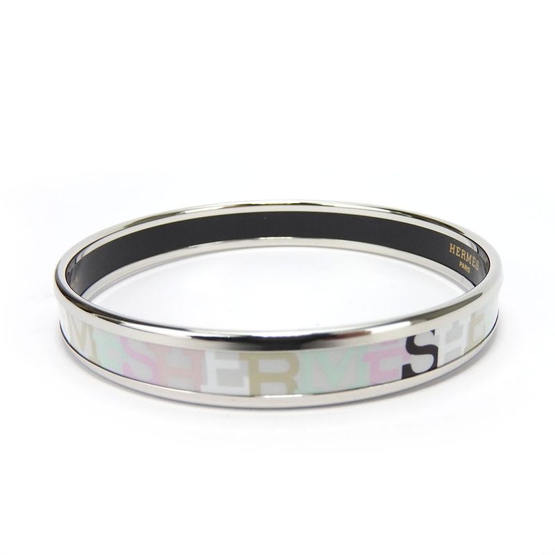 Hermes Bangle Emile PM Enamel Metal Multicolor Light Gray Silver Hardware