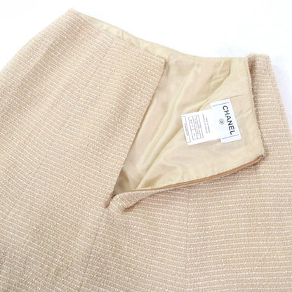 CHANEL Vintage 02C P18870v10901 Coco Mark Tweed Jacket And Skirt Setup Beige 38