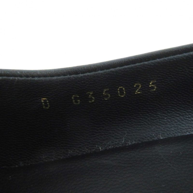 CHANEL G35025 Round Toe Leather Pumps With Coco Mark Black Gold Hardware 36