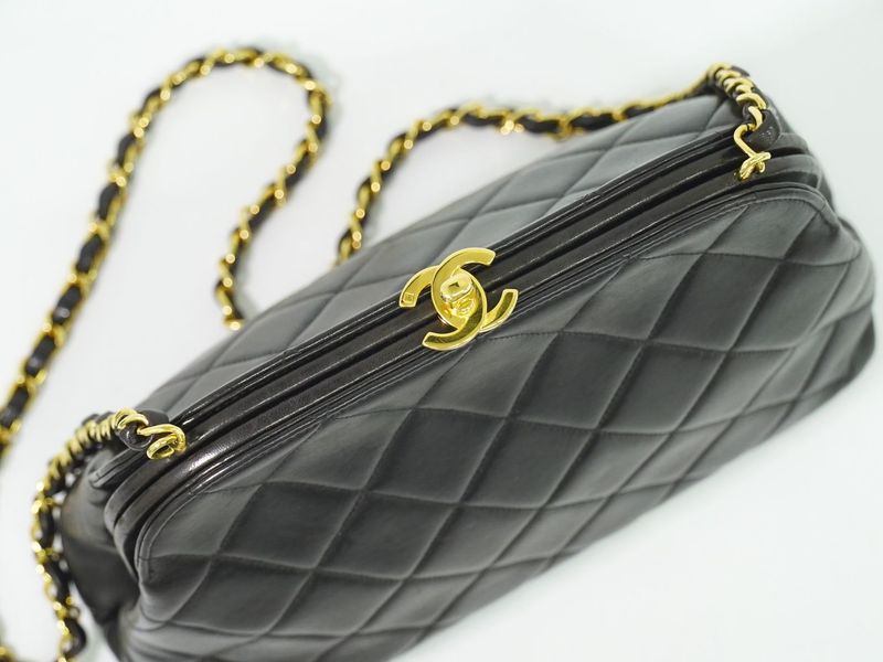 Authentic Chanel Coco Mark Matelasse Chain Shoulder Bag Pochette Lambskin