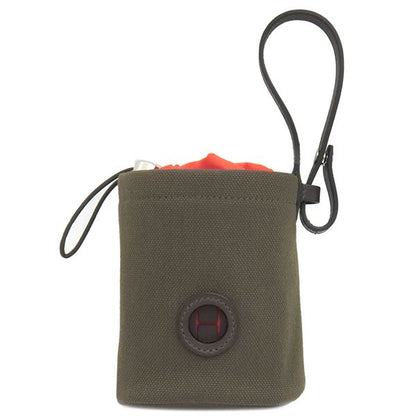 Hermes Pouch Dog Treat Pouch Cotton Canvas Leather Khaki and Foo Silver