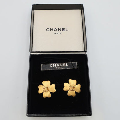 Chanel Earring Clover Quatrefoil Coco Mark Gold Color 95P Accessories