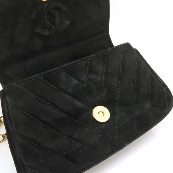 Chanel Chain Shoulder Gripoix 1993? Suede Black Chevron Chanel