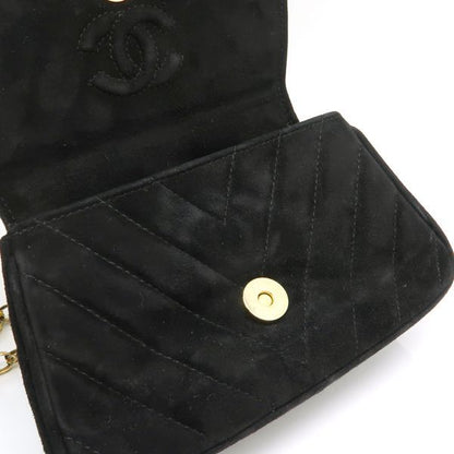 Chanel Chain Shoulder Gripoix 1993? Suede Black Chevron Chanel