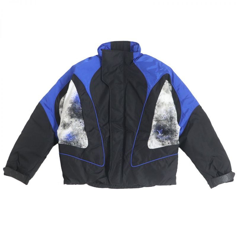 20SS Louis Vuitton 1a63fq Monogram Spray WZIP Padded Blouson Jacket Black×blue
