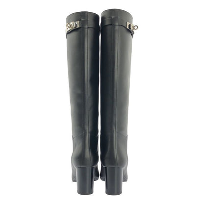 Hermes Story Kelly Hardware Leather Long Boots - 37 - Black - Women's