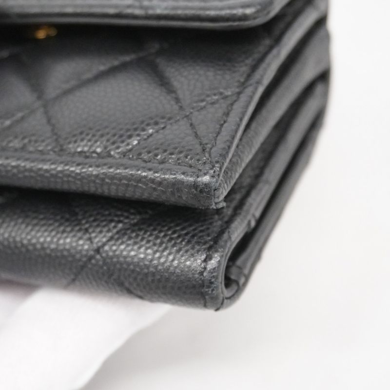 Chanel Trifold Wallet Matelasse Caviar Skin Black Gold Hardware Women
