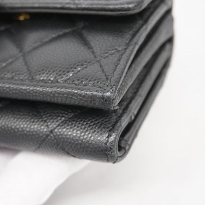Chanel Trifold Wallet Matelasse Caviar Skin Black Gold Hardware Women