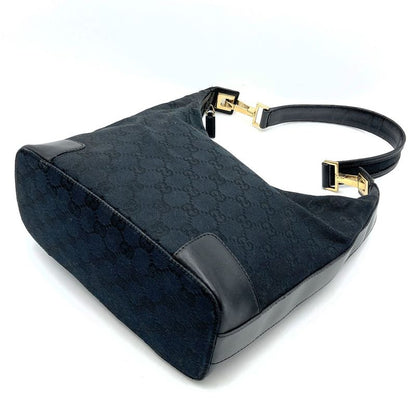 Gucci 001 4204 Shoulder Bag Handbag Black GG Canvas/leather Ladies Men Fashion