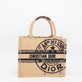 Christian DIOR Book Tote Small M1265zruw_m918 Tote Bag Jute Canvas Beige Black