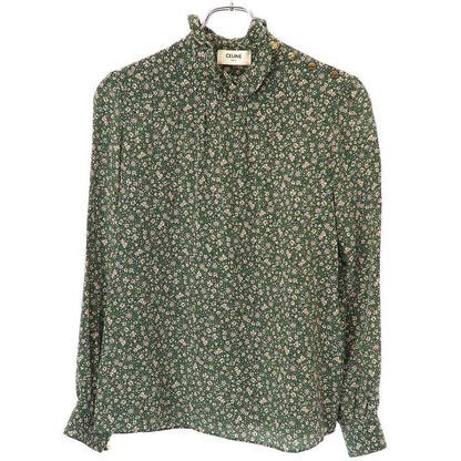 Celine 21aw Flower Print Silk Ruffle Blouse Shirt 2b501818n Green 34