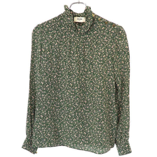 Celine 21aw Flower Print Silk Ruffle Blouse Shirt 2b501818n Green 34