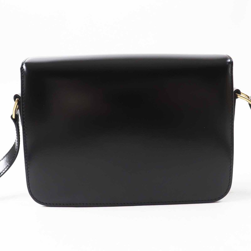 Celine 18842 Teen Triomphe Shiny Calfskin Shoulder Bag Black Gold Hardware