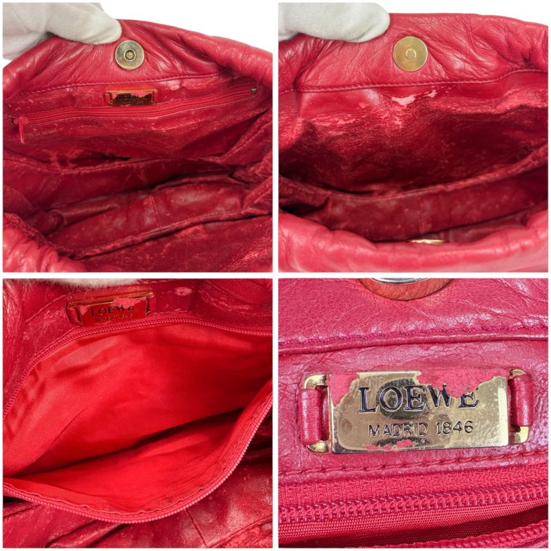 Loewe Drawstring Shape Mini Shoulder Bag Anagram Logo Red Nappa Leather