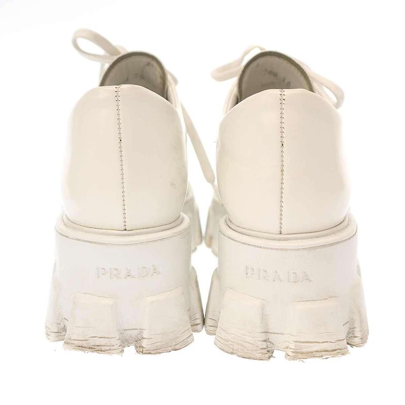 Prada Monolith Brushed Leather Lace Up Shoes 708 White 36