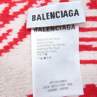 Balenciaga 583121 Virgin Wool Large Shawl Scarf With Logo Pattern Red Ivory S