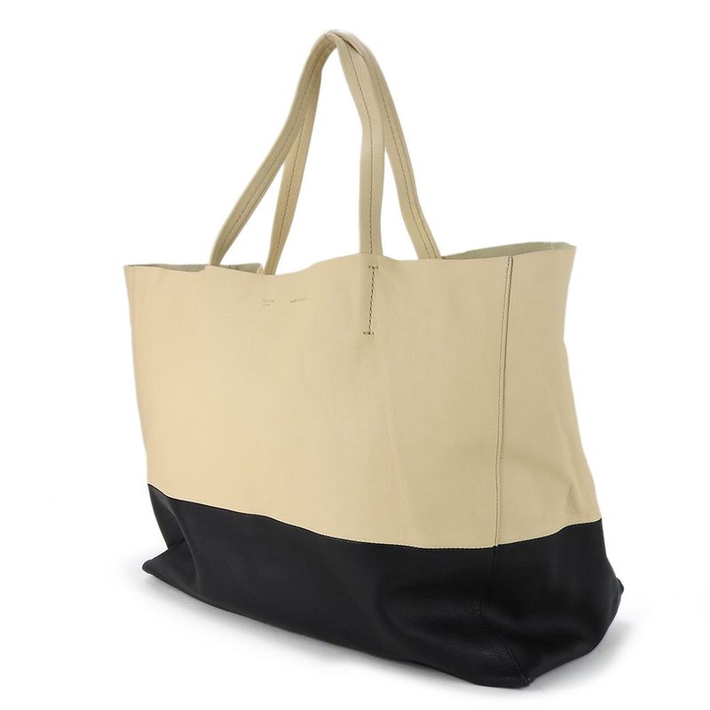 Celine Tote Bag Horizontal Cabas 169263ebt Leather Beige Black Gold Hardware