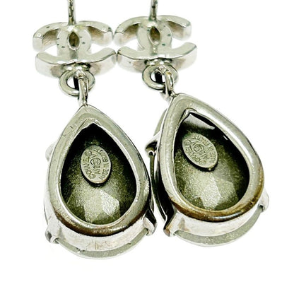 Chanel Metal Rhinestone A12v Coco Mark Swing Earrings Silver 351238 Earrings