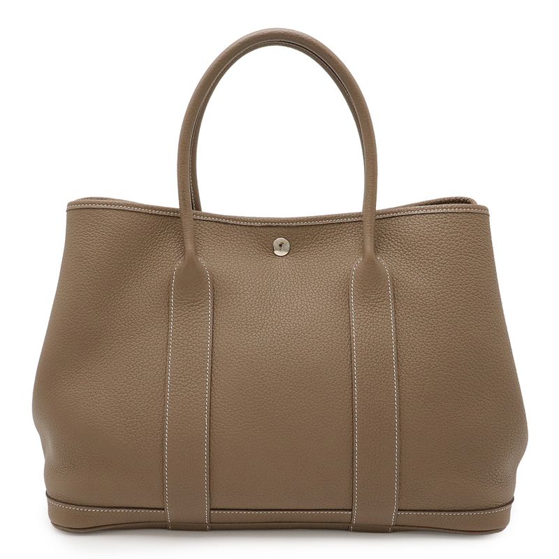 Hermes Garden Party PM Tote Handbag Negonda Leather Etoupe Glazed Silver