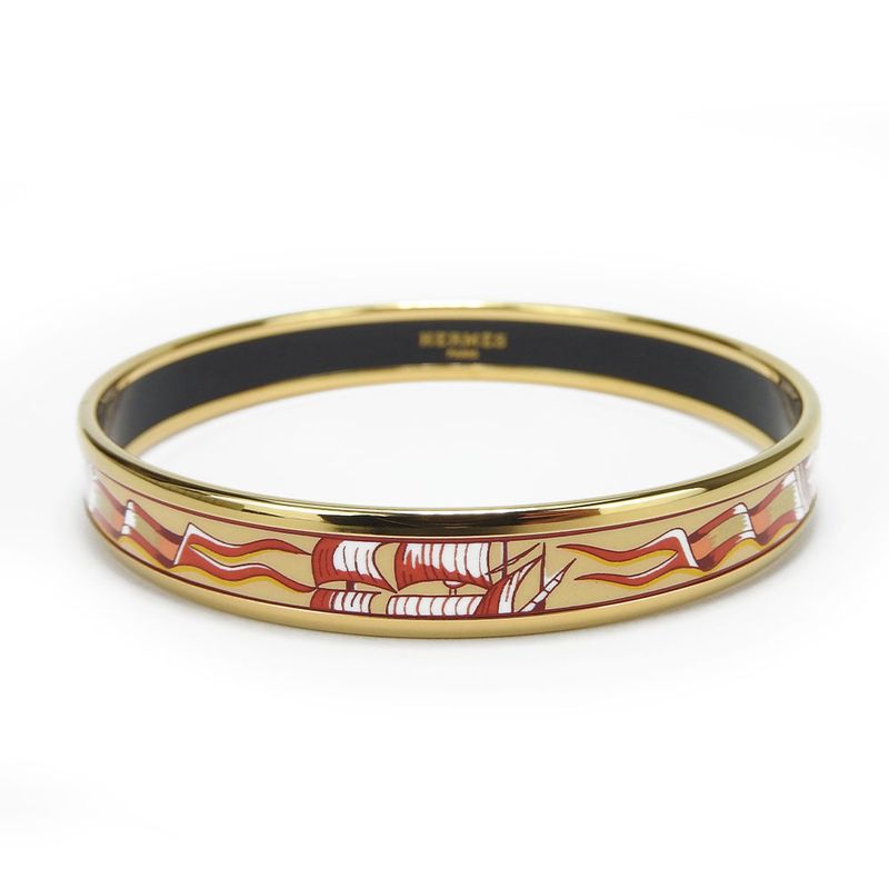 Hermes Bracelet Emile PM Metal Cloisonne Multicolor Gold Red Sailboat Engraved