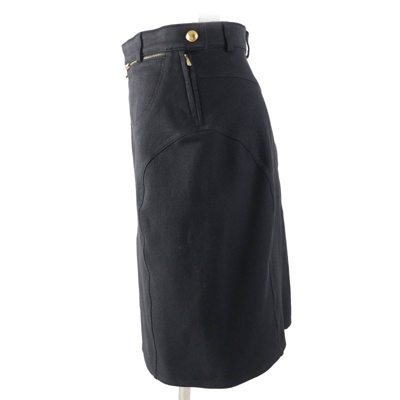 Gucci Cotton Tom Ford Period Logo Button Side Zip Denim Skirt Blackish 40 Made