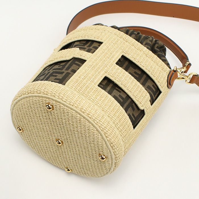 Fendi Medium Bucket Bag Step Out 8bt364 Handbag Straw Medium Bucket Bag Women's