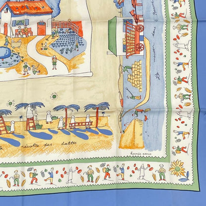 Hermes Carre 90 RE TOUR A LA Terre Back Home 100% Silk Scarf Blue