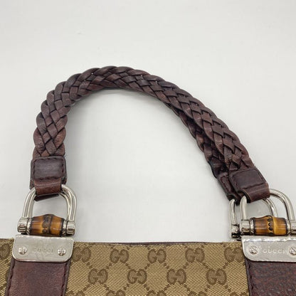 Gucci 232946 Tote Handbag GG Canvas Leather Braided Handle Brown Ladies Men
