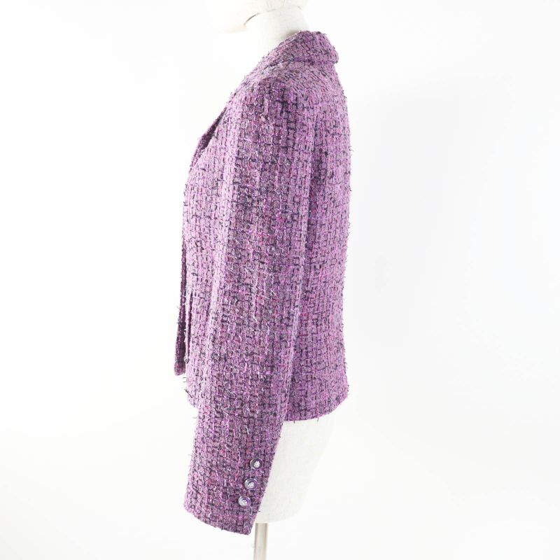 CHANEL 22P P72383 Lion Button Tweed Jacket Purple 36 Made In France Genuine