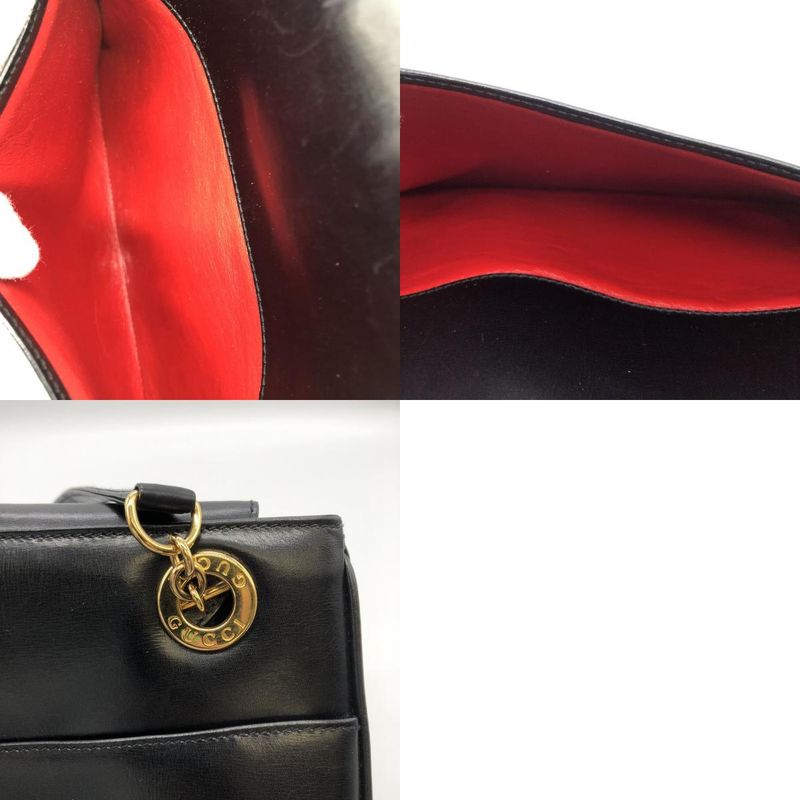 Gucci 001 46 1641 Shoulder Bag Tote Leather Black Women Men Vintage Fashion