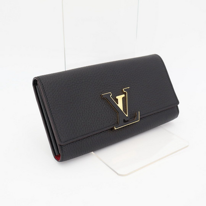 Louis Vuitton Long Wallet Portefeuille Capucines Taurillon Leather Marine Rouge