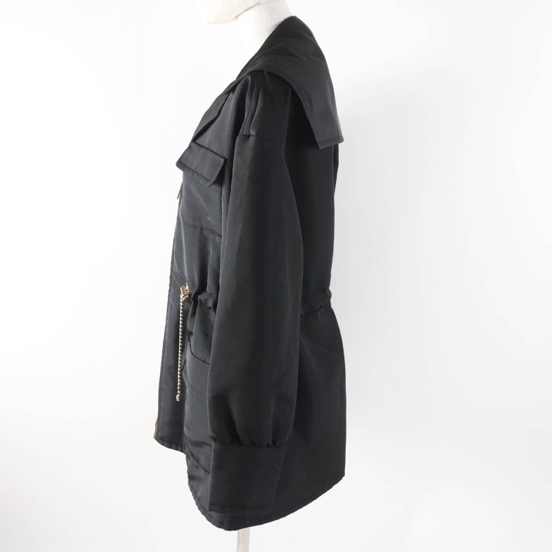 CHANEL 23B P75490 100% Silk Coco Mark Chain Design Zip Up Hoodie/jacket Black