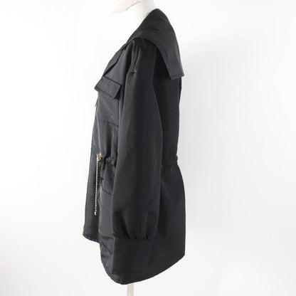 CHANEL 23B P75490 100% Silk Coco Mark Chain Design Zip Up Hoodie/jacket Black