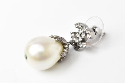 Chanel Earrings Pearl Motif Coco Rhinestone Silver