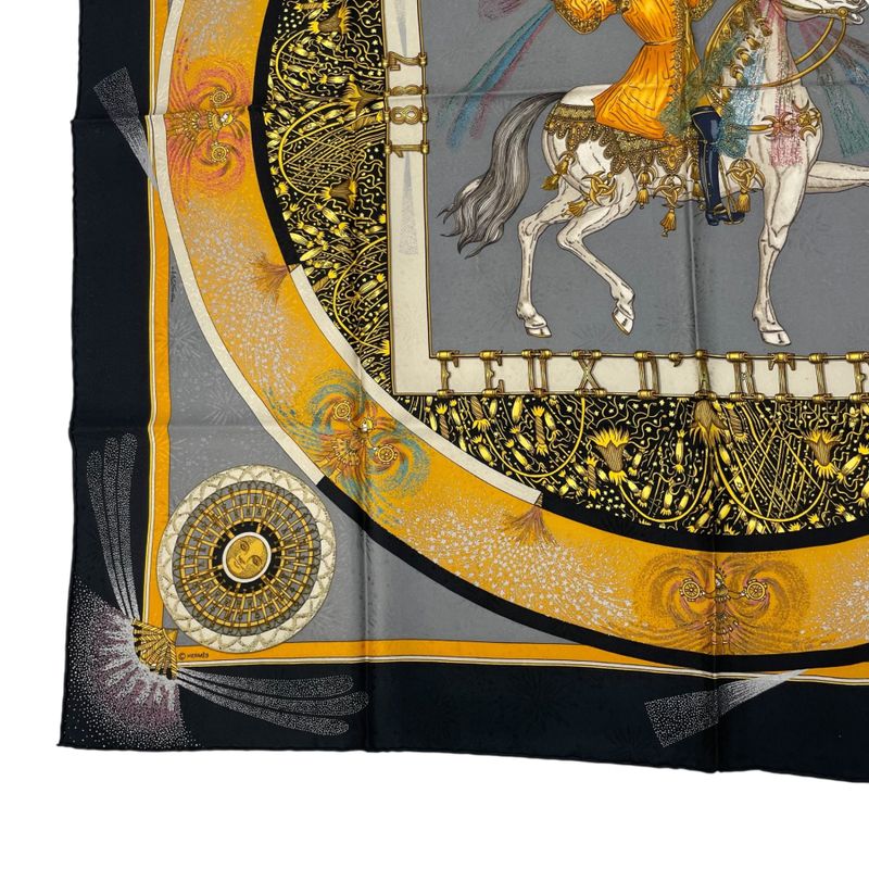 Hermes Carree 90 FEUX D'artifice Artisanal Fire Silk Scarf Black