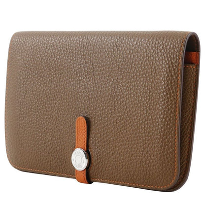 Hermes Dogon Bi-color Togo Brown/orange □M Unisex Long Wallet
