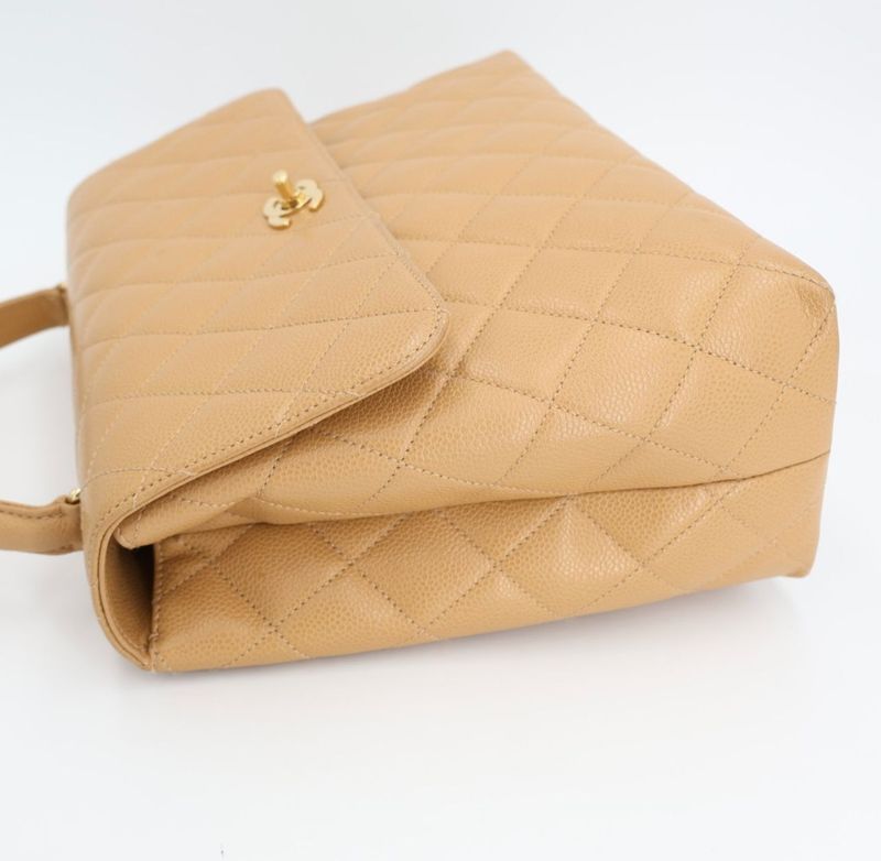 Chanel Matelasse Kelly Shape Top Handle Bag Handbag No 6 Caviar Skin Beige